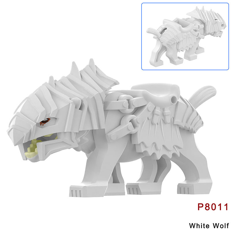 P8011-8012 Lord Of The Rings Black Wolf Minifigs Building Blocks Animal Mount Weapon Helmet Gun Monster Army Compatible Toys Boys