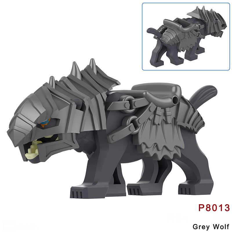 P8011-8012 Lord Of The Rings Black Wolf Minifigs Building Blocks Animal Mount Weapon Helmet Gun Monster Army Compatible Toys Boys