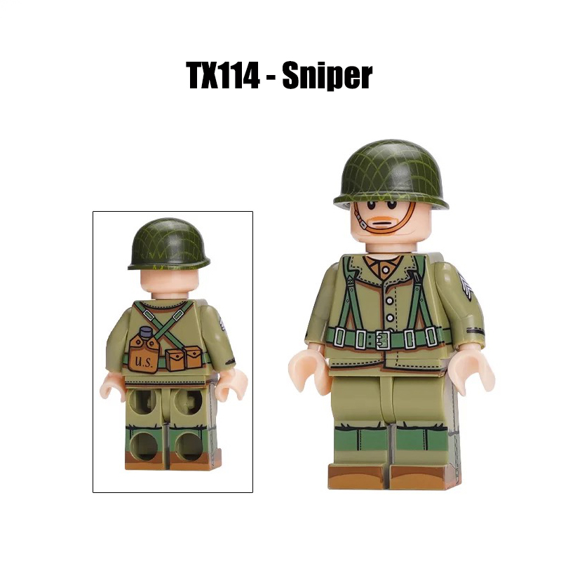 WW2 Military WW2 American soldiers Action Figures Infantry Artillery Sniper Building Blocks Weapons Gun Toys Boys