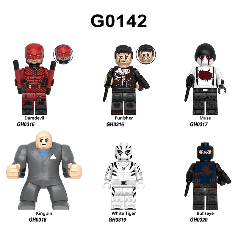 G0142 Marvel Daredevil Muse Action Figures Building Blocks DC Comics Punisher Kingpin Whitte Tiger Minifigs Blocks Children Toys Gifts
