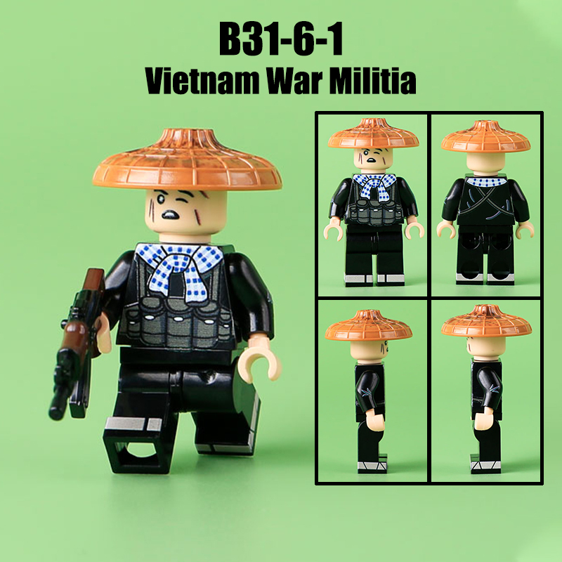 WW2 Vietnam War Militia Minifigs Building Blocks UV Printing Second Indochina War Army Weapon Soldier Figures Parts Bricks Toys