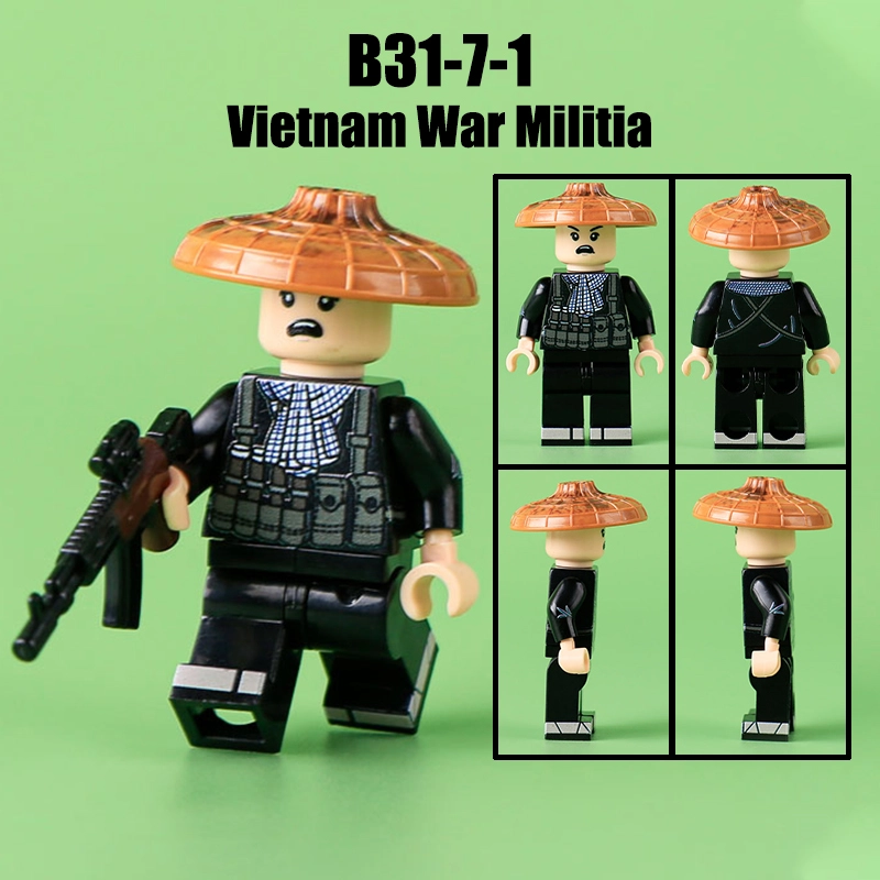 WW2 Vietnam War Militia Minifigs Building Blocks UV Printing Second Indochina War Army Weapon Soldier Figures Parts Bricks Toys