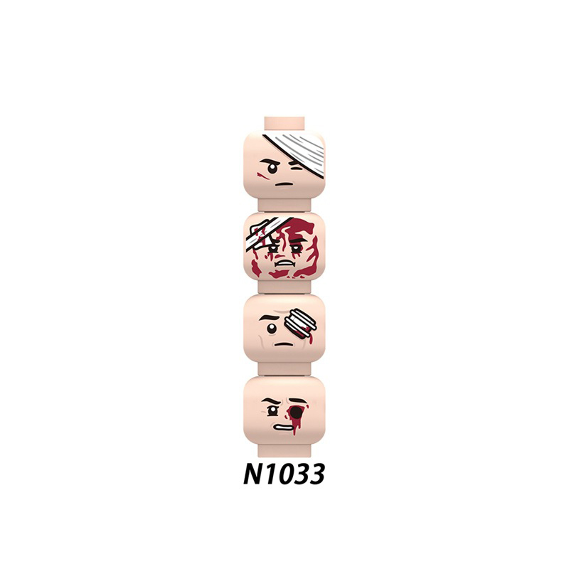 N1033-1036 MOC Figures Accessories Head Building Blocks Soldier Injured Expression Doctor City Hero Head Parts Mini Bricks Toys Kids Gifts