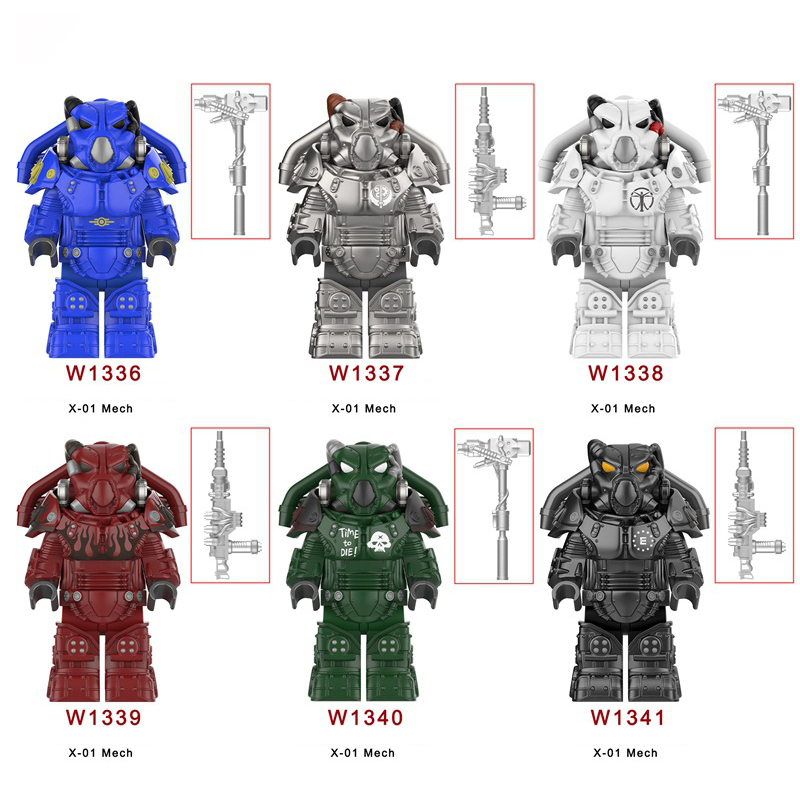W1336-1341 Game Radiation Power Armor Minifigs Motorcycle Building Blocks Warrior Robot Ultramarines Imperial Armour Compatible Toys Gift