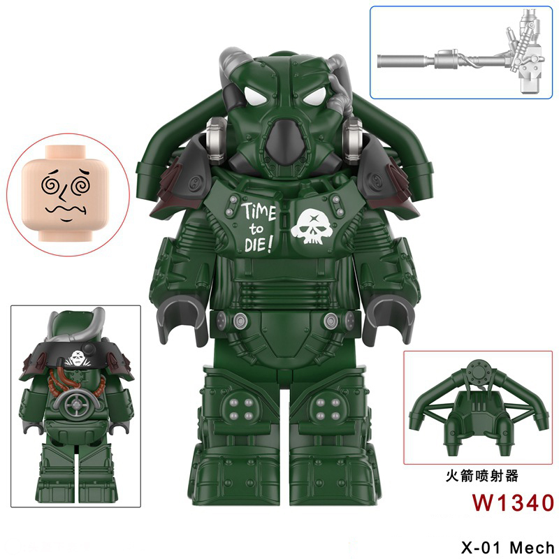 W1336-1341 Game Radiation Power Armor Minifigs Motorcycle Building Blocks Warrior Robot Ultramarines Imperial Armour Compatible Toys Gift