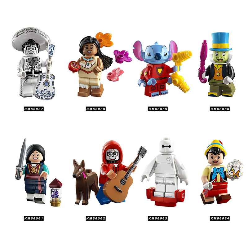 KM66057-66064 Coco Cartoon Miguel Rivera Baymax Minifigs Buildiing Blocks Big Hero 6 Héctor Stitch Sword Toys Gift Children