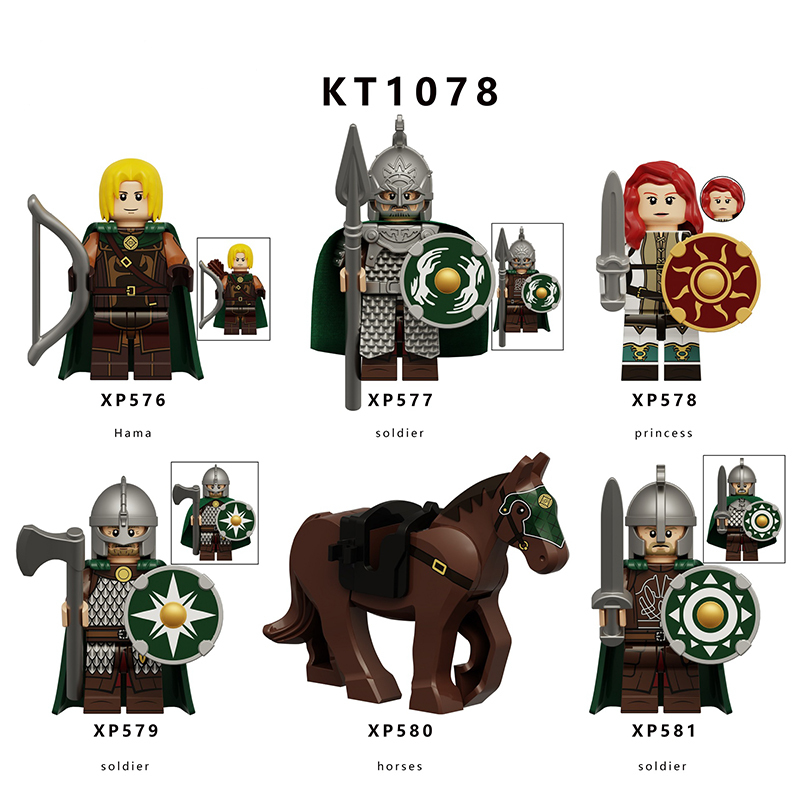 KT1078 Medieval Military Soldiers Minifigures Building Blocks Princess Knight Warrior Mini Figures Weapon Helmet Shield Toys Gift Children