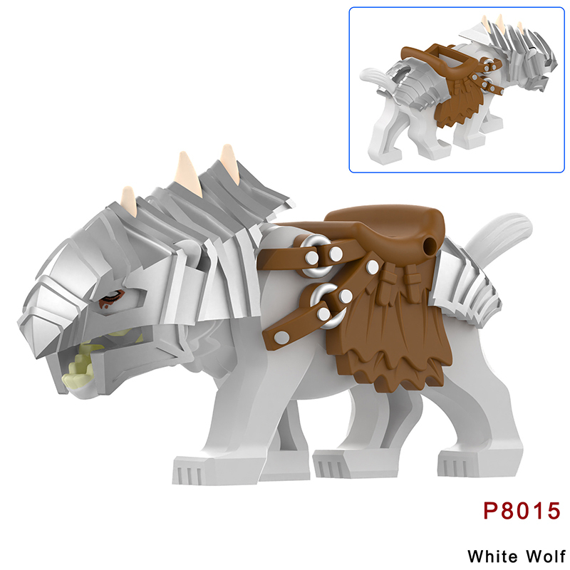 P8011-8012 Lord Of The Rings Black Wolf Minifigs Building Blocks Animal Mount Weapon Helmet Gun Monster Army Compatible Toys Boys