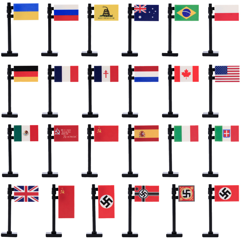 24PCS MOC Medieval National Flag Building Blocks American Kingdom British Gadsden Accessories DIY Bricks Toys Children Gift