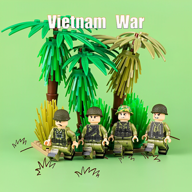 WW2 Vietnam War Militia Minifigs Building Blocks 3D UV Printing Second Indochina War Army Weapon Soldier Figures Parts Bricks Toys