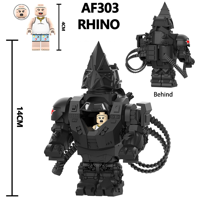 AF303 Movie Rhino Action Figures Assembly Building Blocks The Amazing Man 2 Mechanical Armor Building Blocks MOC Brick Kids Toys Gift