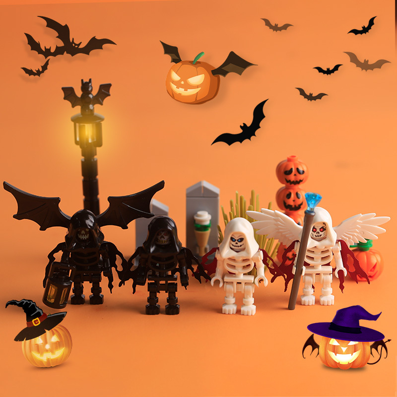 MOC Halloween Slender Man Annabelle Freddie Building Blocks Comic Skeleton Man Minifigs Broll Anime Action Children Gifts Toys