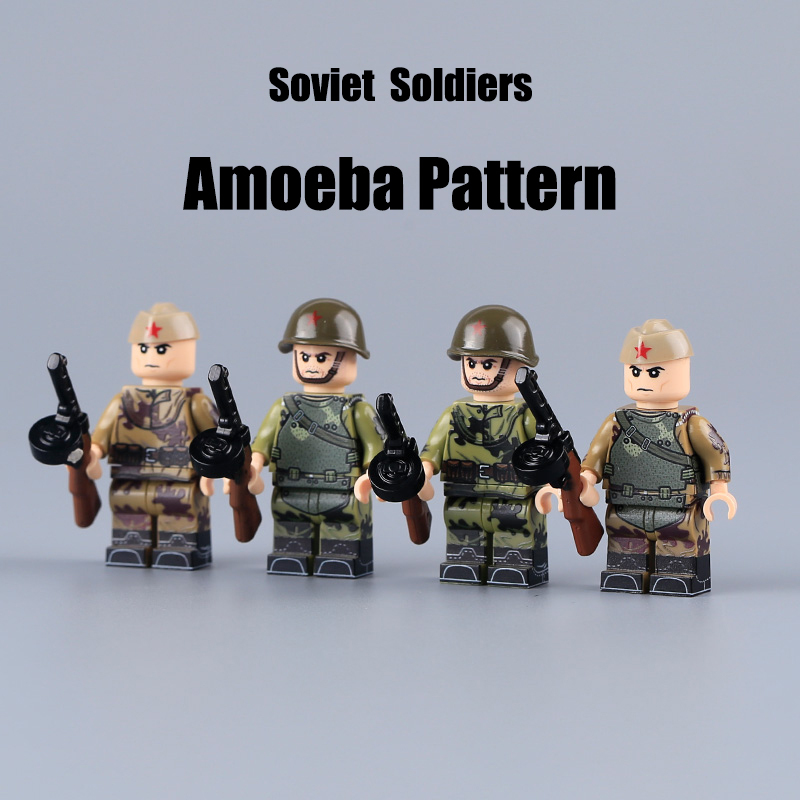 WW1 Military Amoeba Pattern Red Army Minifigs Building Blocks War Army Soviet Union Soldiers Weapon Gun Toys Boys Gifts