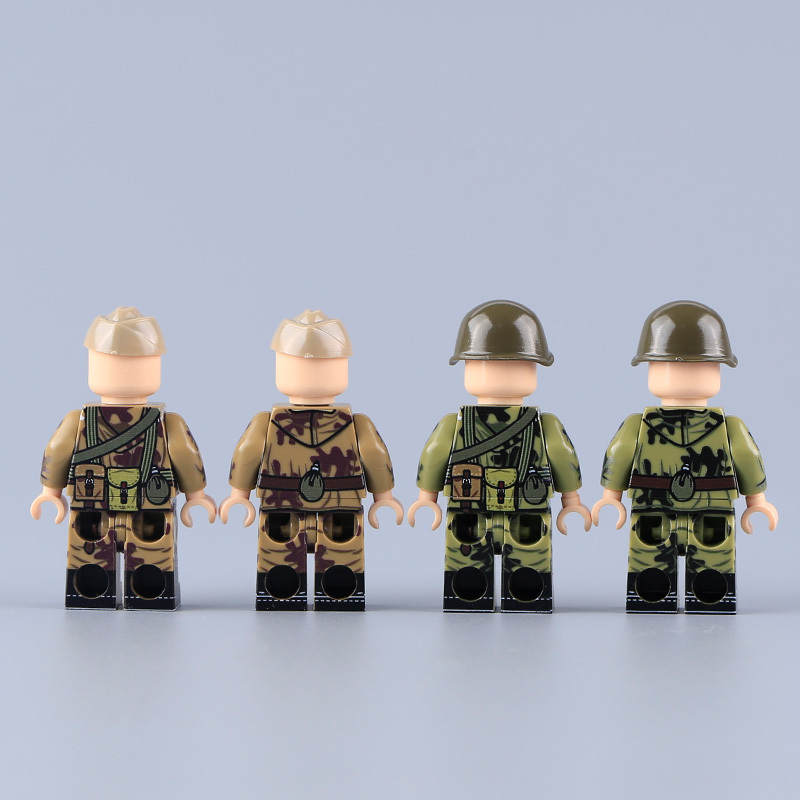 WW1 Military Amoeba Pattern Red Army Minifigs Building Blocks War Army Soviet Union Soldiers Weapon Gun Toys Boys Gifts
