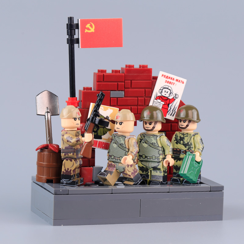 WW1 Military Amoeba Pattern Red Army Minifigs Building Blocks War Army Soviet Union Soldiers Weapon Gun Toys Boys Gifts