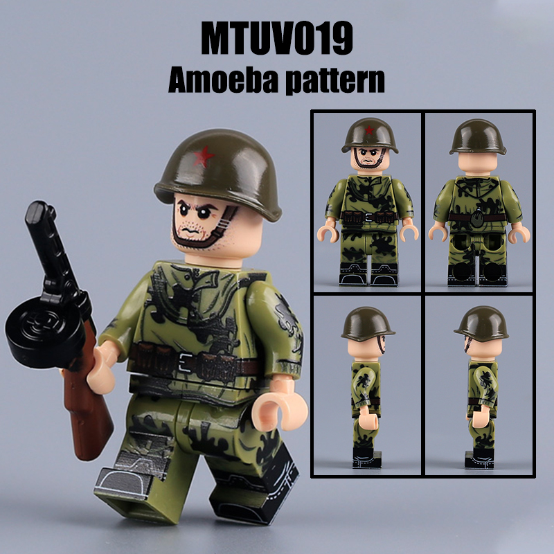WW1 Military Amoeba Pattern Red Army Minifigs Building Blocks War Army Soviet Union Soldiers Weapon Gun Toys Boys Gifts
