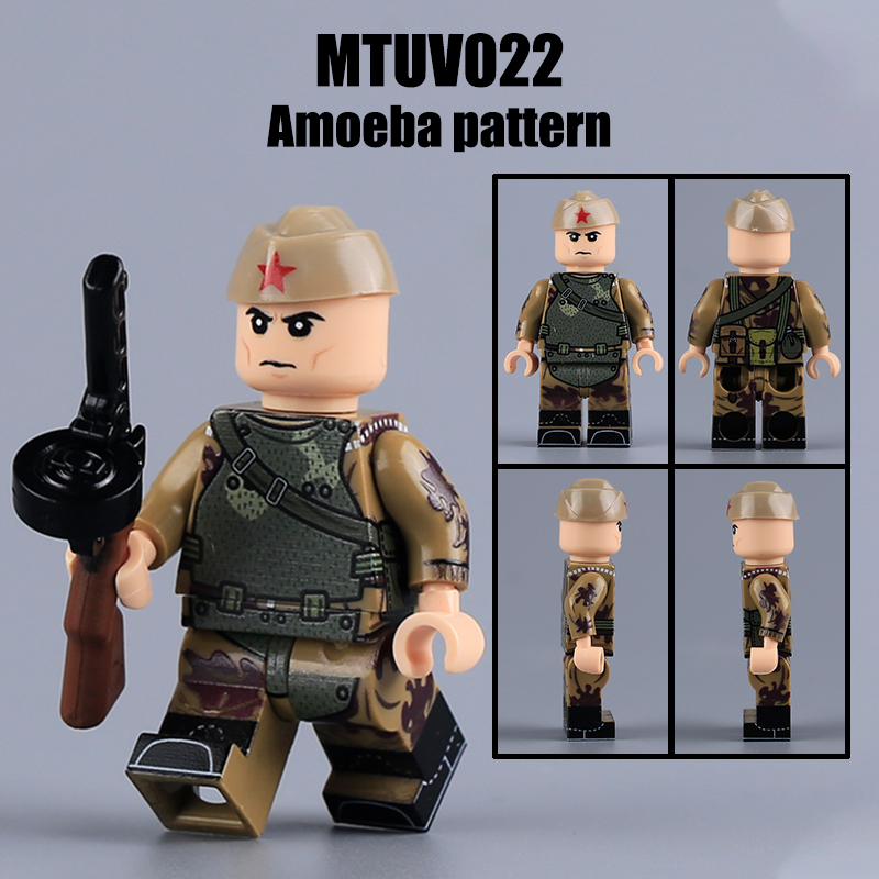 WW1 Military Amoeba Pattern Red Army Minifigs Building Blocks War Army Soviet Union Soldiers Weapon Gun Toys Boys Gifts