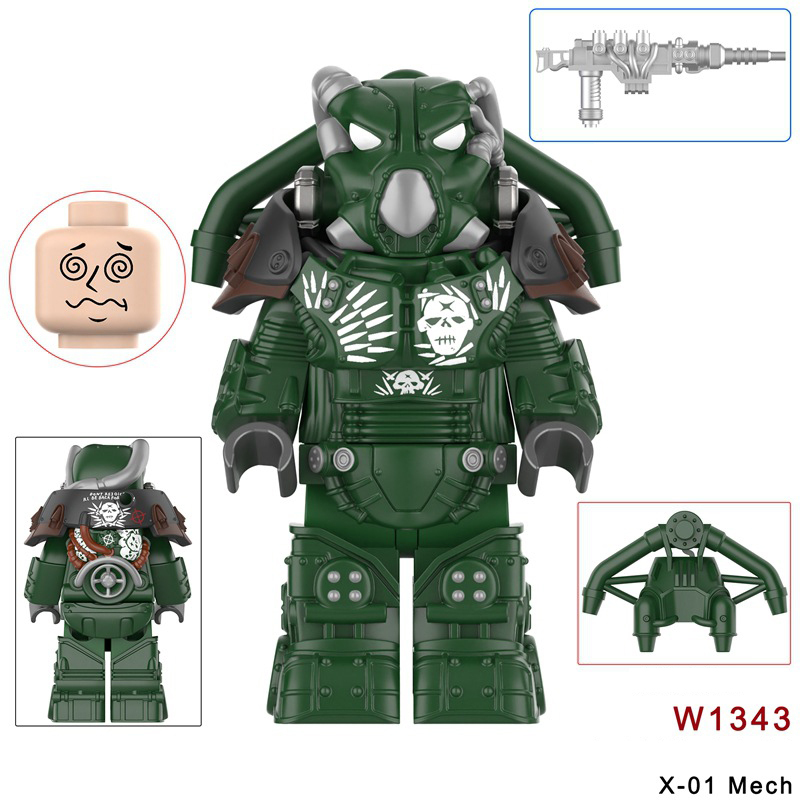 W1342-1347 Game Radiation Power Armor Minifigs Motorcycle Building Blocks Warrior Robot Ultramarines Imperial Armour Compatible Toys Gift