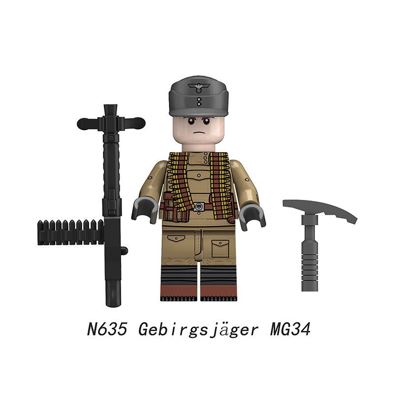 N629-632 Military WW2 German soldiers Action Figures Gebirgsjager Gun Weapon MP40 98K MG34 Building Blocks Children Gun Toys Boys