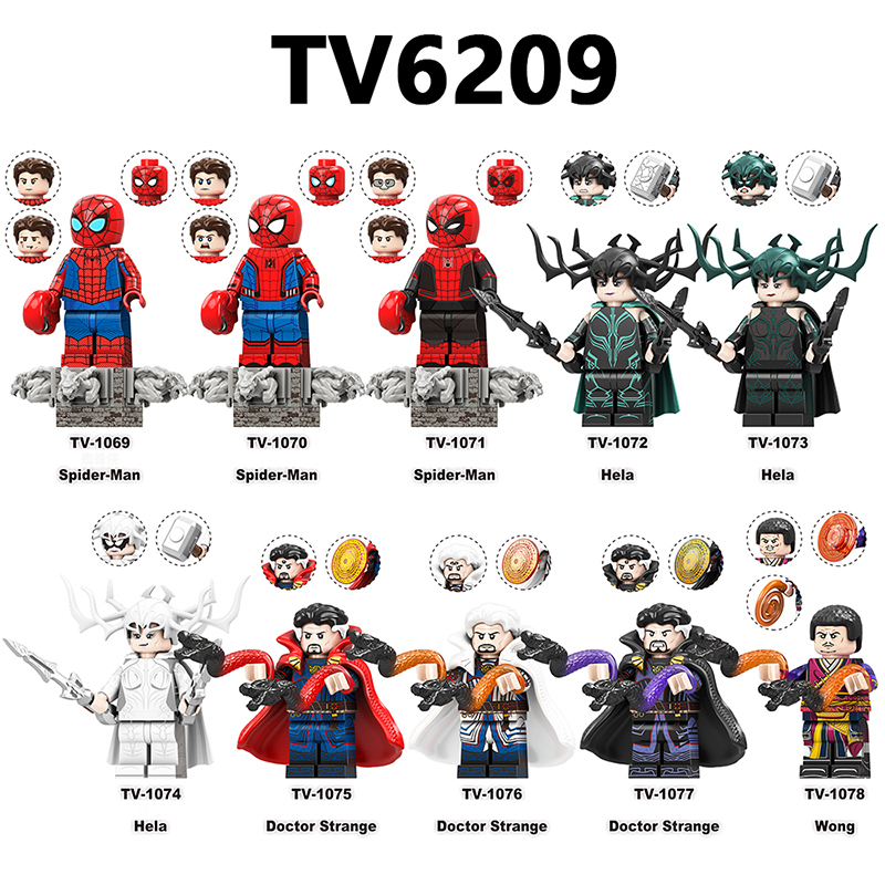 TV6209 Marvel DC Super Hero Spiderman Hela Wong Action Figures Doctor Strange Minifigs Building Blocks Collection Toys Children Gifts