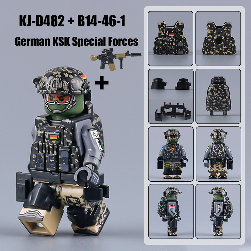 WW2 German KSK Special Forces Army Minifigs Building Blocks Military Gun Flags Heavy Weapon Gun Helmet Vest Toys Boys Gifts
