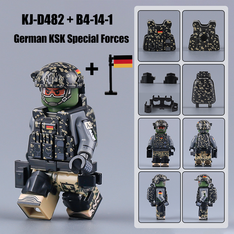 WW2 German KSK Special Forces Army Minifigs Building Blocks Military Gun Flags Heavy Weapon Gun Helmet Vest Toys Boys Gifts