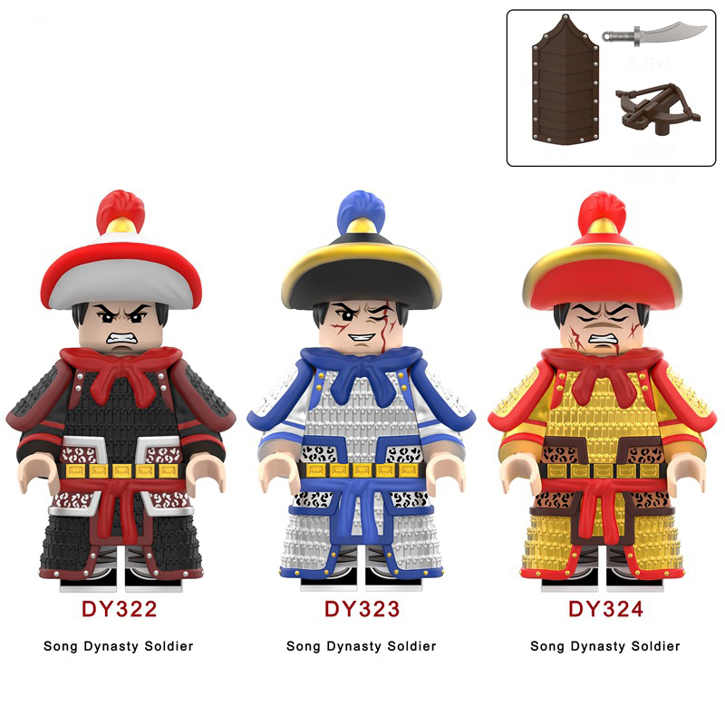 W1313-1329 Medieval Wumu Gold Silver Black Armor Minifigs Building Blocks Song Dynasty Solider Action Figure Compatible Children Toys Gift