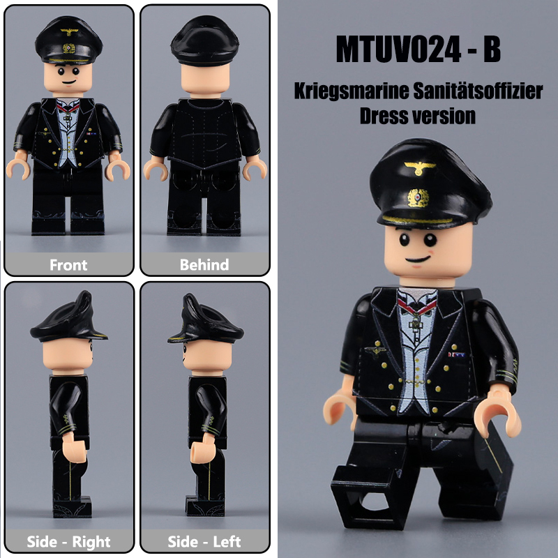 MTUV024 WW2 German Office Minifigs Building Blocks UV Printing Kriegsmarine Sanitätsoffizier Army Weapon Soldier Figures Parts Bricks Toys