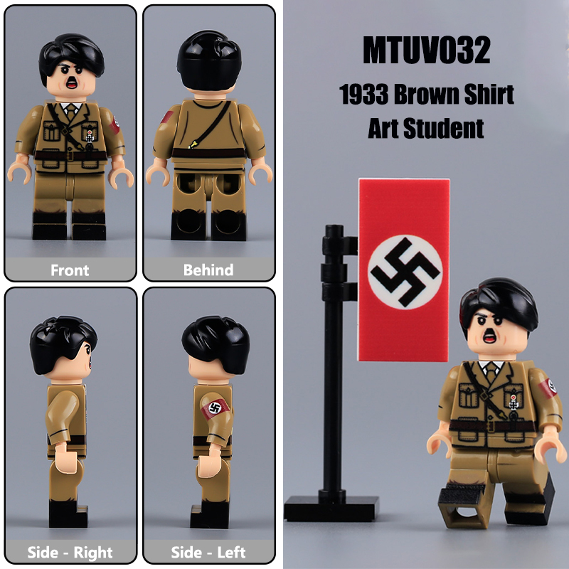 WW2 German Nazi Party Hitler Minifigs 1933 Brown Shirt Art Student Building Blocks War Army Soldiers Weapon Military Gun Accessoories Toys Boys Gifts MT001