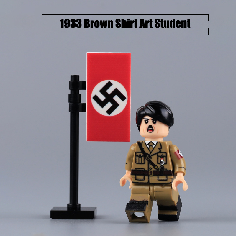WW2 German Nazi Party Hitler Minifigs 1933 Brown Shirt Art Student Building Blocks War Army Soldiers Weapon Military Gun Accessoories Toys Boys Gifts MT001