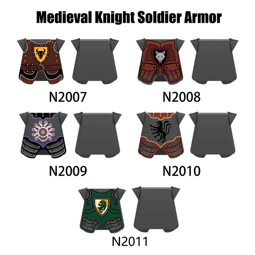 MOC Medieval Green Dragon Knights Armor Building Block Military Red Wolf Soldier Figures Accessories Weapons Children Gift Toy