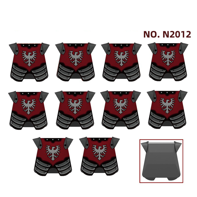 N2007-2013 MOC Medieval Green Dragon Knights Armor Building Block Military Red Wolf Soldier Figures Accessories Weapons Children Gift Toy