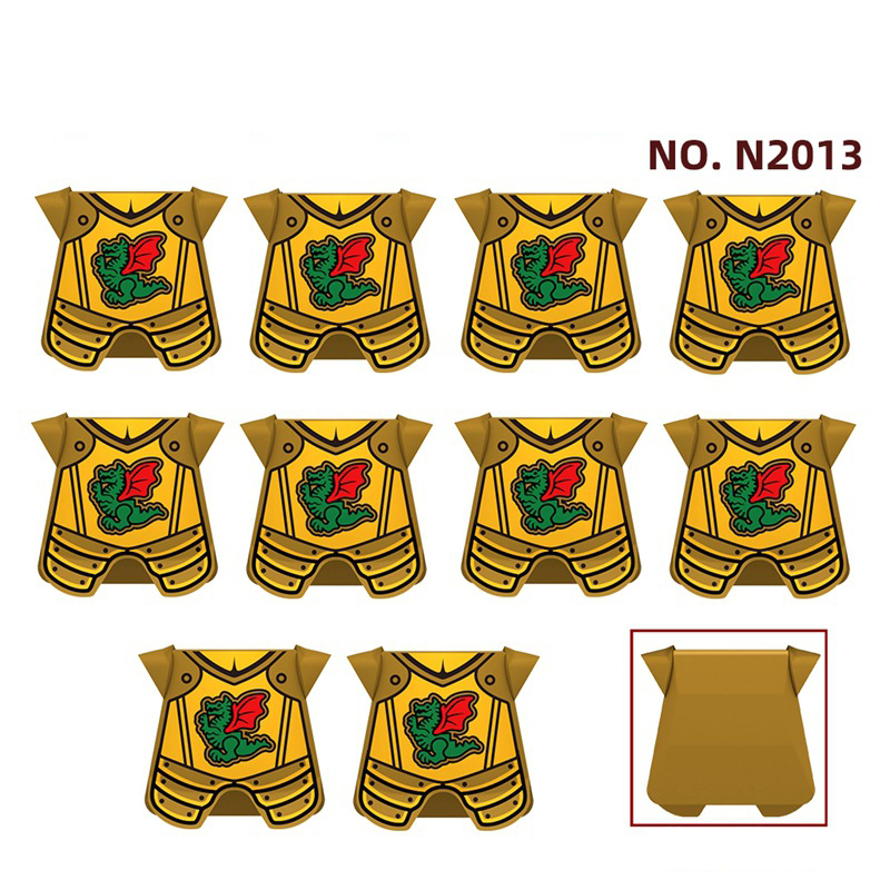 N2007-2013 MOC Medieval Green Dragon Knights Armor Building Block Military Red Wolf Soldier Figures Accessories Weapons Children Gift Toy