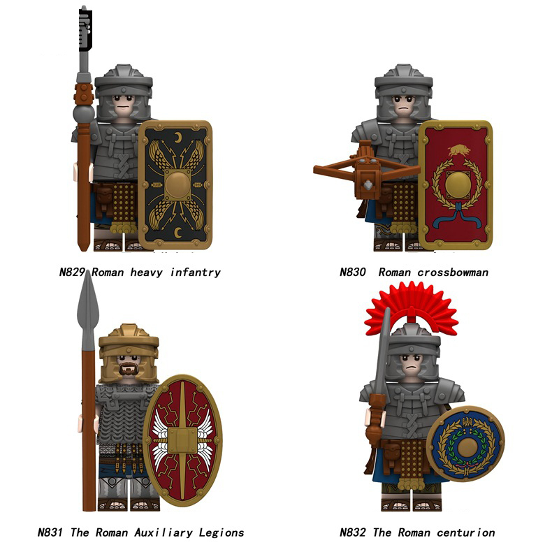 N829-832 Medieval Series Ancient Roman Heavy Infantry Minifigs Building Blocks Crossbowaman Centurion Weapon Sword Shield Toys Boys