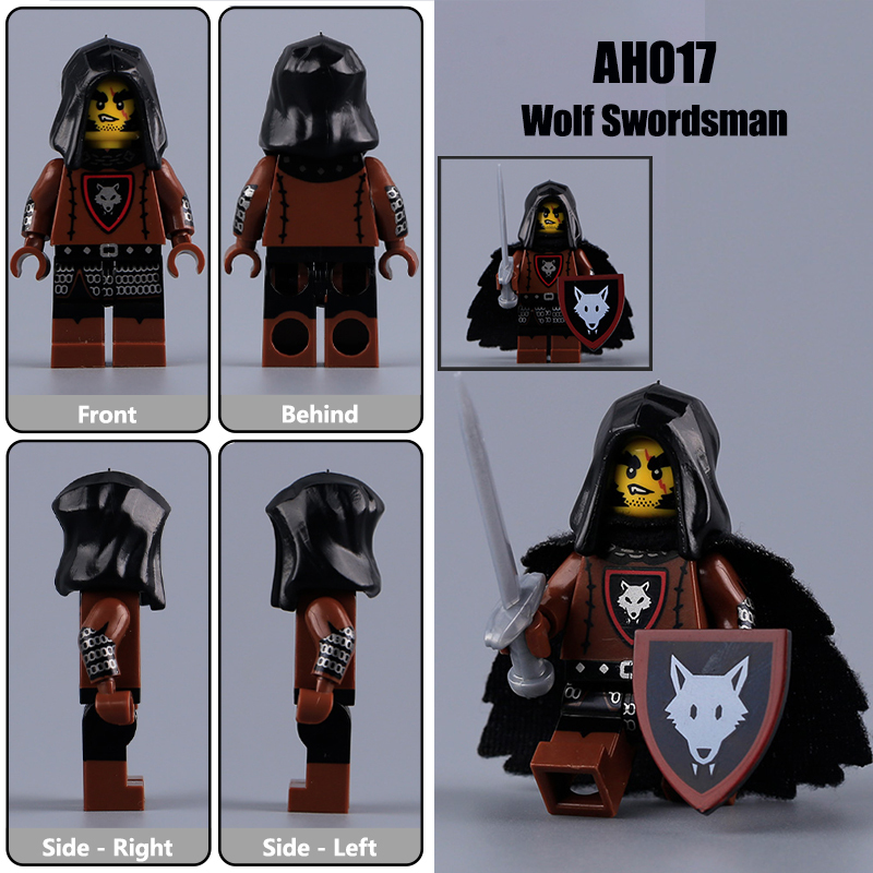 AH017-020 MOC Medieval Wolf Axeman Minifigs Building Blocks Blacksmith Action Figures Guard Swordsman Collection Children Gifts Toys