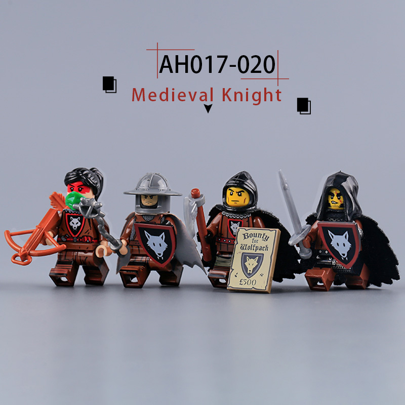 AH017-020 MOC Medieval Wolf Axeman Minifigs Building Blocks Blacksmith Action Figures Guard Swordsman Collection Children Gifts Toys