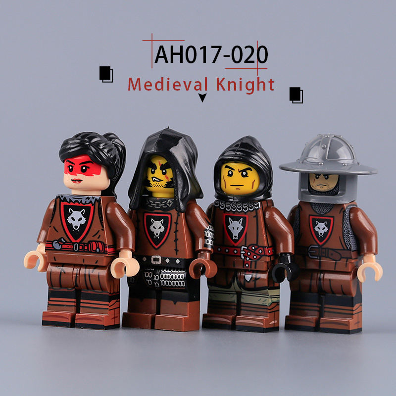 AH017-020 MOC Medieval Wolf Axeman Minifigs Building Blocks Blacksmith Action Figures Guard Swordsman Collection Children Gifts Toys