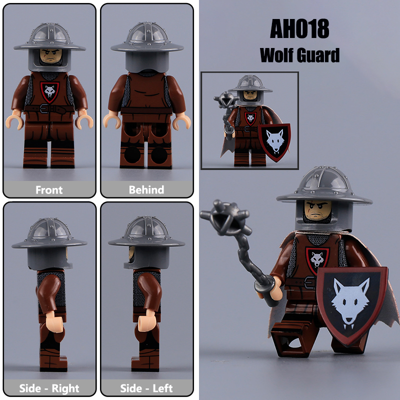 AH017-020 MOC Medieval Wolf Axeman Minifigs Building Blocks Blacksmith Action Figures Guard Swordsman Collection Children Gifts Toys