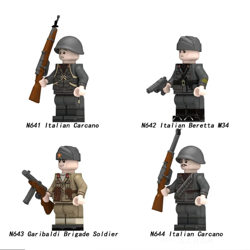 N641-644 WW2 Military Officers Italian Action Figures Black Shirt Army and Garibaldi Brigade Army Building Blocks Weapons Gun Toys Boys