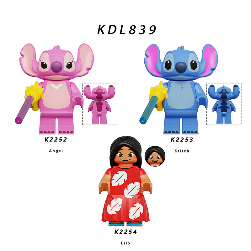 KDL839 Blue Stitch Pink Angie Cartoon Movie Series Anime Action Figure Building Blocks Toys Model Children Birthday Gifts TP165 TP166