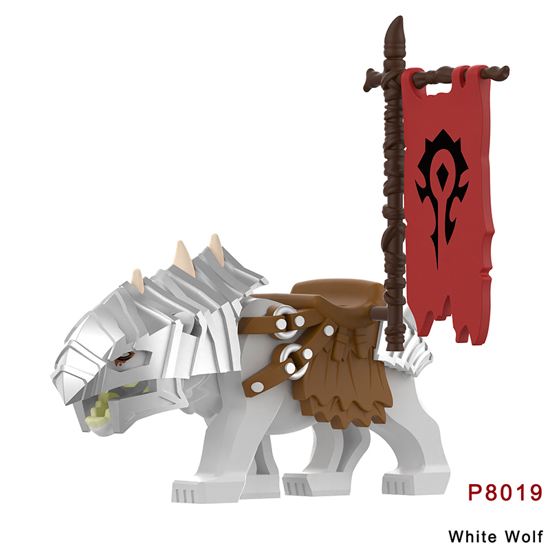 P8019-8022 Lord Of The Rings Black Wolf Minifigs Building Blocks Animal Mount Weapon Helmet Gun Monster Army Compatible Toys Boys