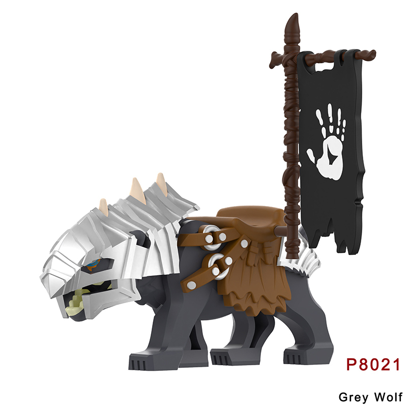 P8019-8022 Lord Of The Rings Black Wolf Minifigs Building Blocks Animal Mount Weapon Helmet Gun Monster Army Compatible Toys Boys