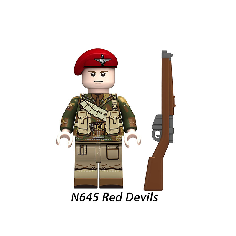 N645-650 WW2 British Soldiers Military  Red Devils Machine Gunner Minifigs Building Blocks Weapon Army Accessories Model Vest Toys Boys Gift