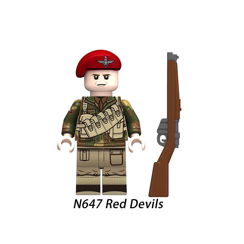 N645-650 WW2 British Soldiers Military  Red Devils Machine Gunner Minifigs Building Blocks Weapon Army Accessories Model Vest Toys Boys Gift