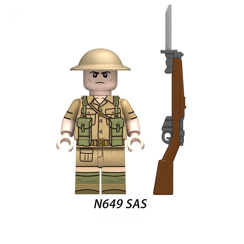 N645-650 WW2 British Soldiers Military  Red Devils Machine Gunner Minifigs Building Blocks Weapon Army Accessories Model Vest Toys Boys Gift