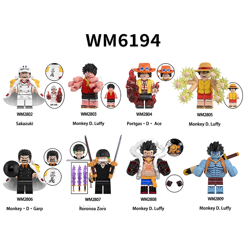 WM6194 One Piece Japanese Anime Monkey D.Luffy Sakazuki Action Figures Rornoa Zoro Building Blocks Mihawk Minifigs Cartoon Children Gift