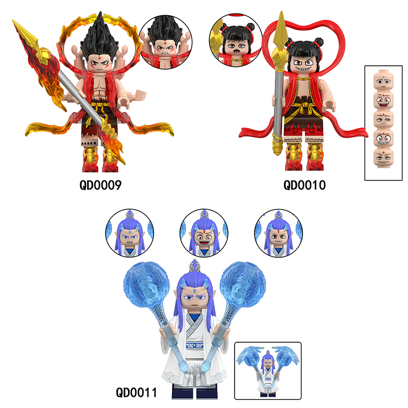QD0009-0011 Film Cartoon Ne Zha: Demon Child Conquers the Sea Action Fiction Ao Bing Minifigs Building Blocks Toys Children Gifts