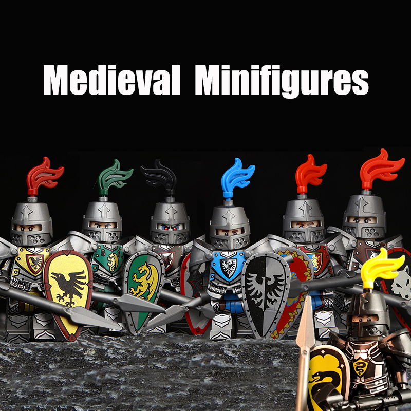 VP111-116 Medieval Green Dragon Knight Army Minifigs Building Blocks Weapon Soldiers Wolfpack Warrier Shield Horse Children Toys Gifts