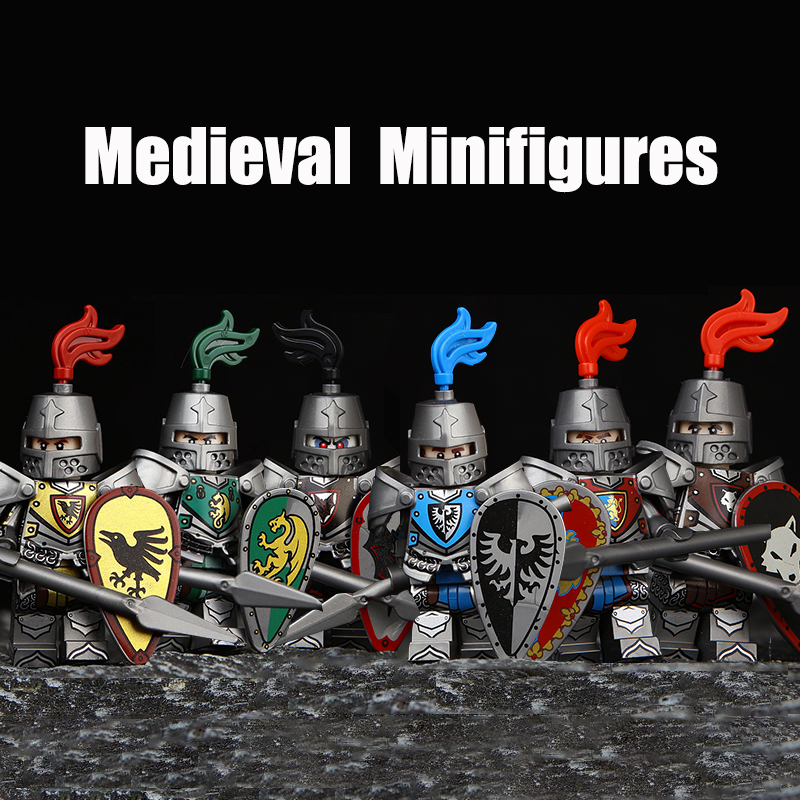 VP111-116 Medieval Green Dragon Knight Army Minifigs Building Blocks Weapon Soldiers Wolfpack Warrier Shield Horse Children Toys Gifts
