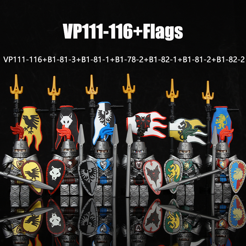 VP111-116 Medieval Green Dragon Knight Army Minifigs Building Blocks Weapon Soldiers Wolfpack Warrier Shield Horse Children Toys Gifts